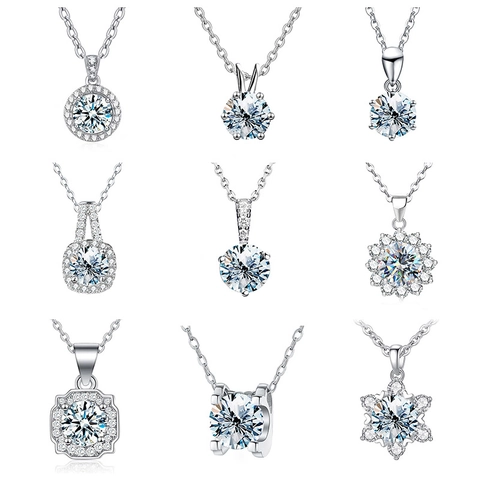 GRA 925 Sterlingsilber Moissanit Anhänger Kette Für Damen Rund Quadratisch Galvanisiert Geometrisch Kette Halskette Party Schmuck