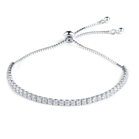 Pulsera De Tenis Ajustable Plata De Ley 925 Circonita Cúbica Cadena Bolo Deslizante Para Mujer Joyería Elegante