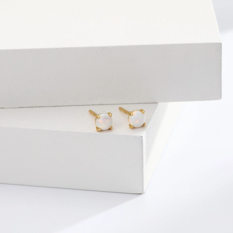 925 Sterling Silver Opal Stud Earrings For Women Minimalist Round Zirconia Inlaid Gold Silver Plated Jewelry Gift White Blue