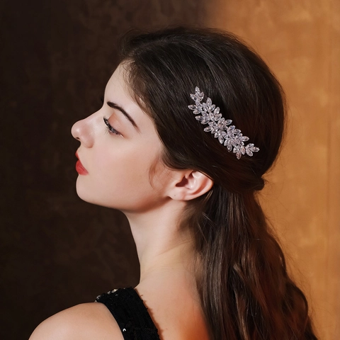 Eleganter Braut Haarkamm Mit Zirkonia Blumen Blatt Design Silber Gold Luxuriöser Hochzeit Party Damen Haarschmuck