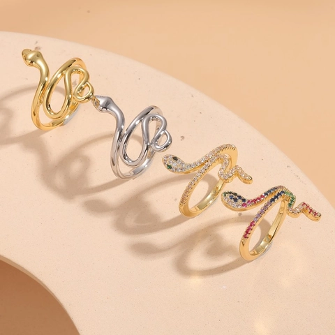 Snake Wrap Ring Copper Cubic Zirconia Adjustable Open Band Fashion Jewelry For Women Trendy Minimalist Luxury Style
