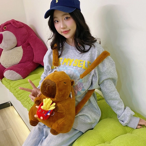Capybara Plush Backpack Soft Animal Cartoon Shoulder Bag Kawaii Gift For Girls Kids Birthday School Adjustable Straps