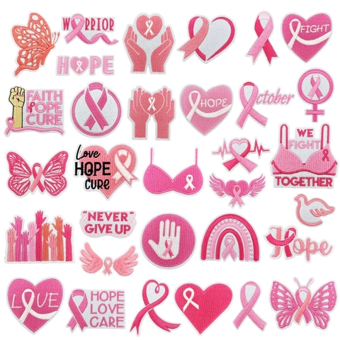 Roze Lint Geborduurde Patches Opstrijkbare Hart Vlinder Hoop Krijger DIY Kleding Applique Decoratieve Stof Voor Bewustwording