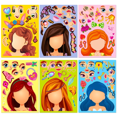 Children's DIY Princess Face Changing Stickers Cartoon Puzzle Journal Decorative Stickers For Kids Creative Handicrafts