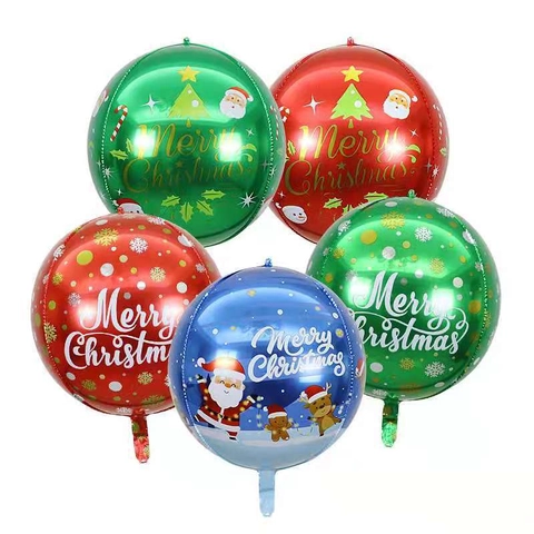 Ballons De Noël Feuille Aluminium 4D Sphère Cube Décoration De Fête Joyeux Noël Festif