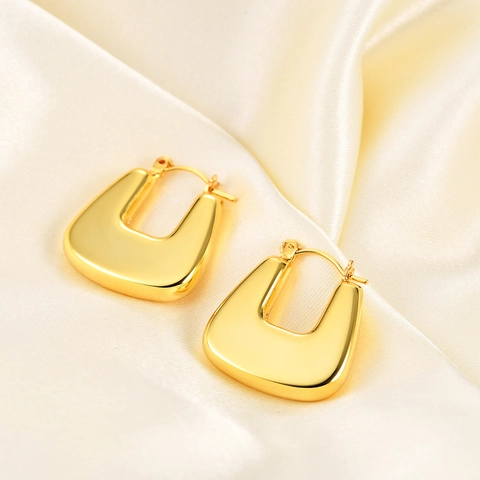 Boucles D'oreilles Géométriques En Cuivre Plaqué Or 18 Carats Avec Tige Earring Post En Acier Inoxydable Créoles Pour Femmes