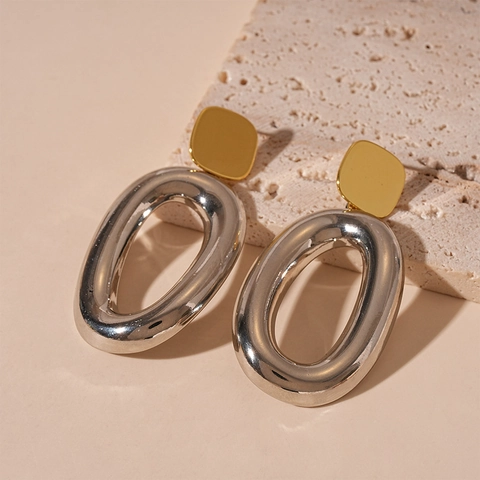 Orecchini A Goccia Ovali Geometrici Con Perno In Argento Bicolore Oro Argento Placcato Lega Di Rame Gioielli Minimalisti