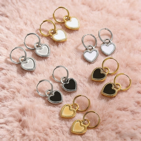 Orecchini A Cerchio Con Pendente A Cuore In Acciaio Inossidabile Per Donna Smalto Double Face Gioielli Vintage