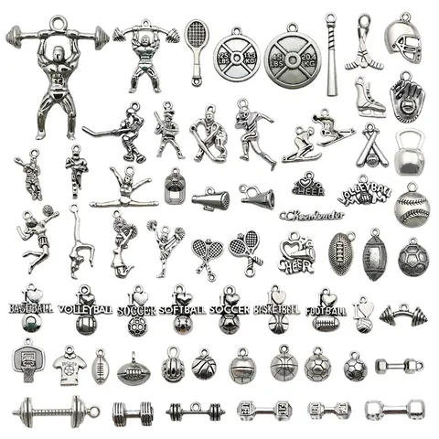 Sports Theme Charms Zinc Alloy Antique Silver DIY Jewelry Making Fitness Gym Basketball Football Baseball Pendants Motivational Quotes Accessory