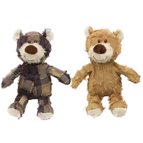 Quietschspielzeug Für Hunde Plüsch Bär Patchwork Denim Leinen Langlebig Ausgefranste Kante Eingebauter Quietscher