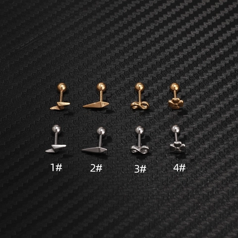 Cartilage Stud Earrings 316L Stainless Steel Helix Piercing Screw Ball Back Lightning Geometric Shape Fashion Jewelry