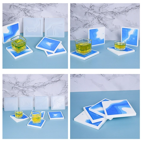 Silicone Coaster Molds Square Resin Casting DIY Epoxy Handmade Wave Island Texture For Home Decor