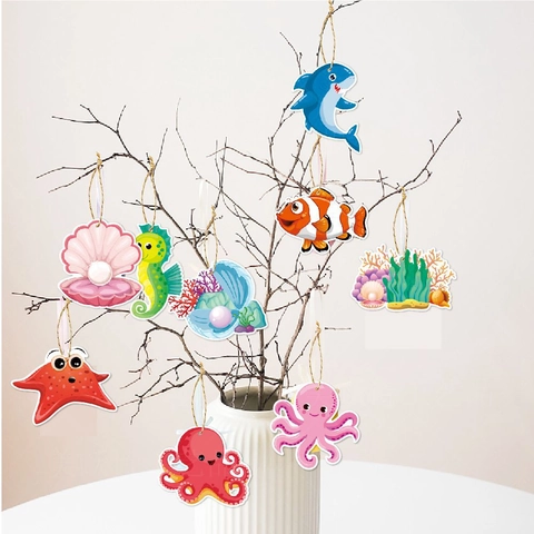 Ocean Animal Hanging Decorations Under The Sea Theme Cardboard Paper Ornaments For Kids Birthday Party Cartoon DIY