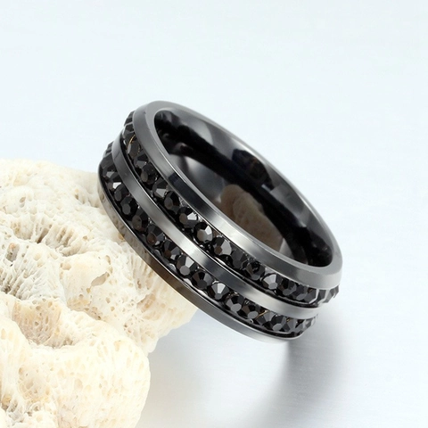 Double Row Rhinestone Ring Titanium Steel Zircon Inlaid Polished Minimalist Fashion Jewelry For Men Women Couples