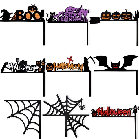 Halloween Decorazione per Angolo Telaio Porta Feltro Nero Luccicante Zucca Pipistrello Ragnatela Strega Silhouette Parete Festa