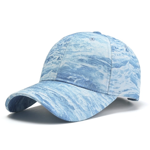 Ocean Wave Print Baseball Cap Polyester Cotton Adjustable Curved Brim Streetwear Sun Hat For Men Women Unisex Casual