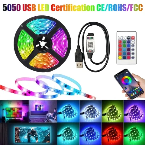 RGB LED Strip Lights 5050 USB Powered Bluetooth App Remote Control Multi Color TV Backlight Room Atmosphere Decor