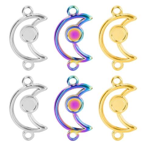 Conector De Luna De Acero Inoxidable Colgante Forma De Media Luna Con Bisel Redondo Doble Enlace Para Joyería DIY