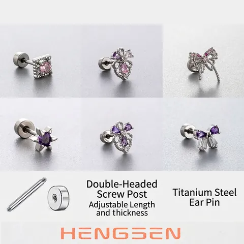 Titanium Stahl Knorpel Ohrstecker Lavendel Rosa Zirkon Schmetterling Quadrat Sternformen Schraubverschluss Piercing Schmuck