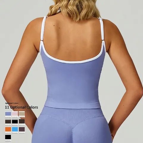 Dames Naadloos Yoga Vest Sportbeha Contrast Bies Open Rug Verstelbare Bandjes Uitneembare Pads Fitness Tanktop