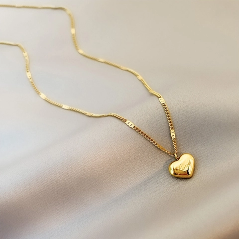 Koreaanse Stijl Minimalistische Goud Vergulde Gegraveerde Love Hart Hanger Roestvrij Stalen Ketting Dames Sieraden