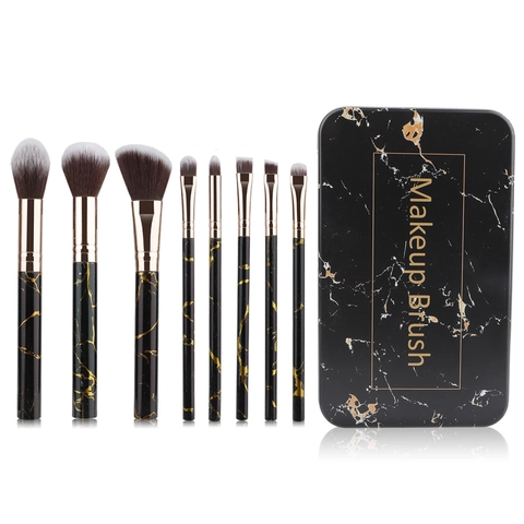 Make-up-Pinsel Synthetikfaserborsten Kunststoffgriff Marmormuster Tragbare Reise-Beauty-Tools Mit Eisen-Aufbewahrungskoffer