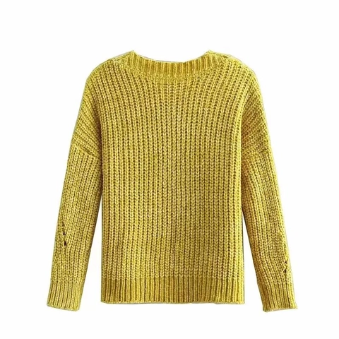 Pullover Damen Chenille Strick Rundhals Langarm Zopfmuster Durchbrochen Einfarbig Lässig Oberteil