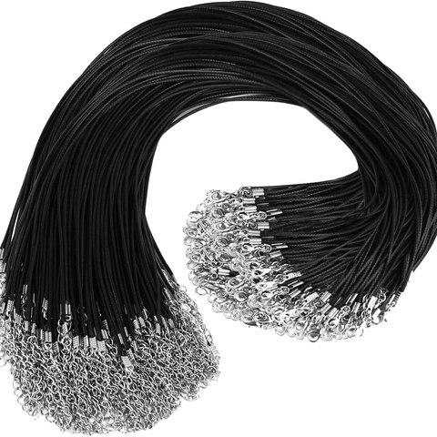 Cordón Para Collar Encerado Negro Con Cierre De Langosta Y Cadena De Extensión Ajustable Para Manualidades De Joyería DIY