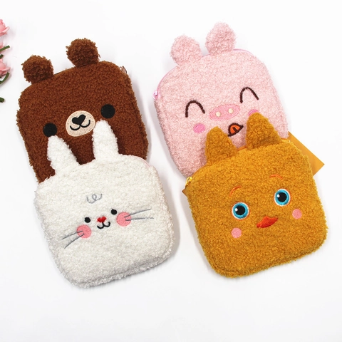 Cartoon Animal Plush Sanitary Napkin Storage Bag Portable Menstrual Pad Pouch Square Zipper Makeup Organizer For Girls