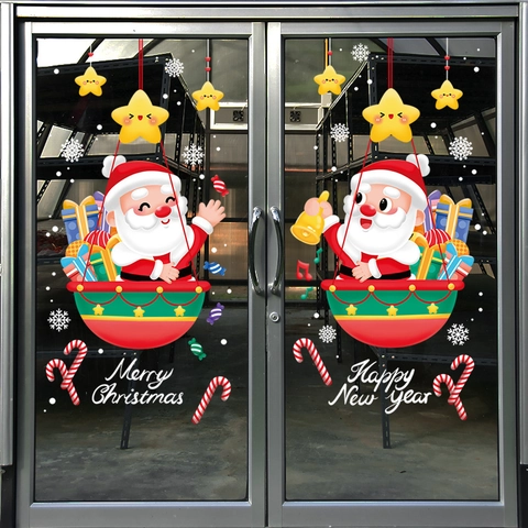 Adesivi Finestra Natale Statici PVC Doppio Lato Babbo Natale Stelle Fiocchi Di Neve Riutilizzabile Decorazione