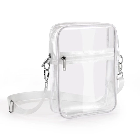 Clear Crossbody Bag Transparent PVC Waterproof Stadium Approved Shoulder Purse With Adjustable Strap Zipper Pockets Travel