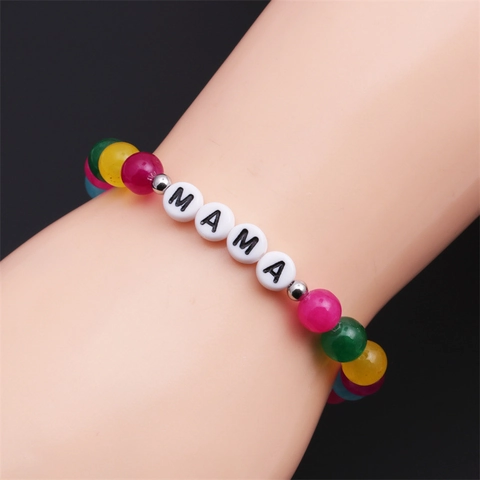 Colorful Stone Beaded Bracelet With Mom Mama Letter Beads For Mother Day Gift Women Jewelry Minimalist Elastic