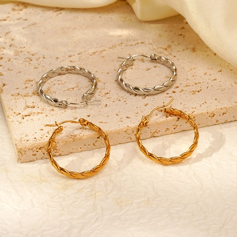 Twisted Rope Hoop Earrings Stainless Steel Titanium Steel Geometric Minimalist Fashion Jewelry For Women