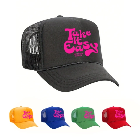 Cappello Trucker Rete Baseball Take It Easy Stampa Lettere Fronte Schiuma Regolabile Protezione Solare Casual Outdoor Unisex