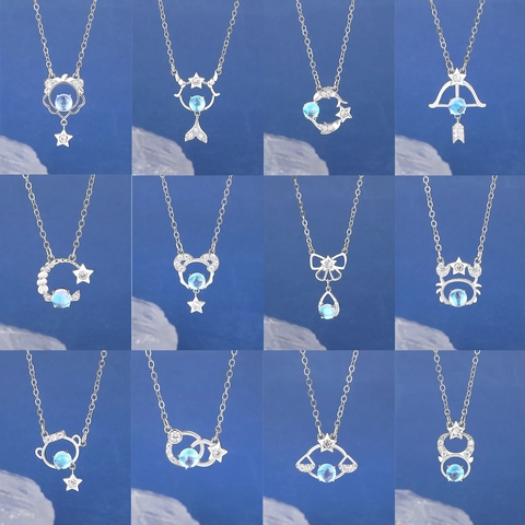 Collana Con Pendente Dodici Segni Zodiacali Rame Rhinestone Pietra Di Luna Catena Clavicola Gioielli Personalizzati Per Donna