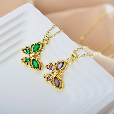 Collar Con Colgante De Mariposa Aleación Estrás Colorido Brillante Elegante Minimalista Joyería Para Mujeres Niñas