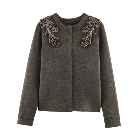 Cardigan In Maglia Da Donna Maglione Con Perline Girocollo Abboutonatura Maniche Lunghe Morbido