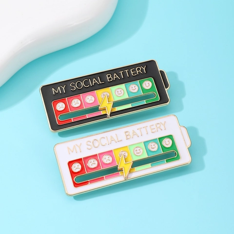 Kreative Sozialbatterie Stimmungstracker Brosche Pin Für Damen Herren Legierung Schiebbar Interaktive Batterie Emaille Abzeichen Schmuck