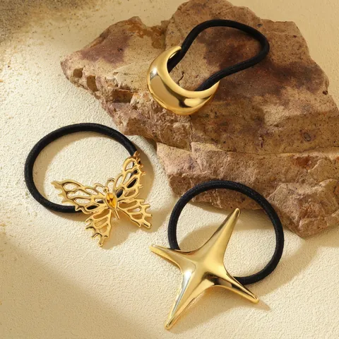 Goldene Metall Haarband Stern Schmetterling Mond Legierung Elastische Pferdeschwanz Halter Elegante Minimalistische Haarschmuck