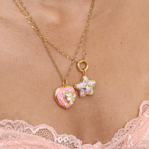 Hart Ster Medaillon Ketting Koper Emaille Zirkoon Open Fotolijst Hanger Y2K Sieraden Voor Vrouwen