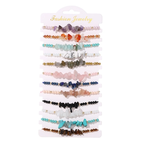 Bohemian Beaded Bracelets Natural Stone Synthetic Crystal Handmade Woven Colorful Irregular Crushed Stones Beach Ocean Jewelry Women Men Friendship
