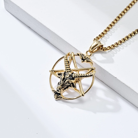 Collana Con Ciondolo Pentagramma Testa Di Capra Baphomet Acciaio Inossidabile Retro Gotico Punk Uomo