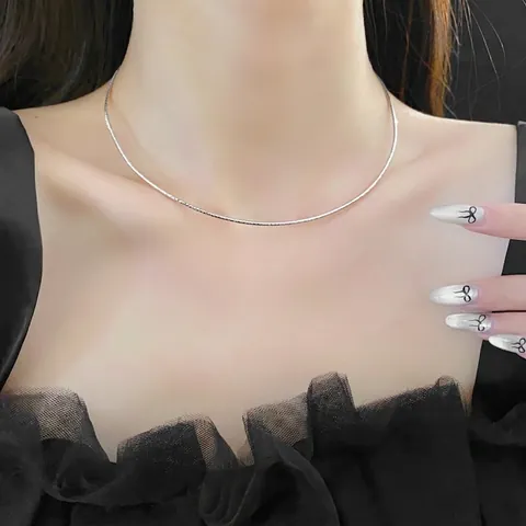 Minimalist Snake Chain Choker Necklace Copper Silver Plated Adjustable Clavicle Chain For Women Elegant Accessory
