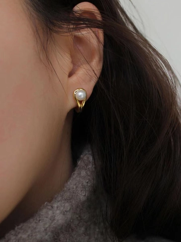 Elegant 925 Sterling Silver Artificial Pearl Hoop Earrings For Women Korean Style Delicate Gold Silver Plated Jewelry