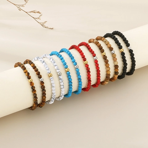 Beaded Bracelet Natural Stone Tiger Eye Lava Rock Turquoise Stainless Steel Adjustable Extension Chain Jewelry For Men Women