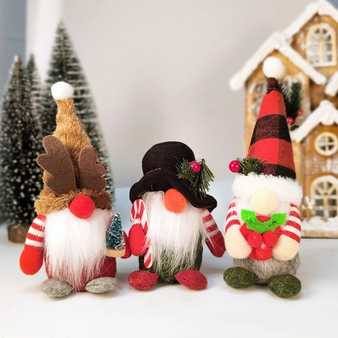 Ornement De Gnome De Noël Chapeau À Carreaux Bois Tomte Figurine En Peluche Tricotée Décoration De Table Gonk Fait Main