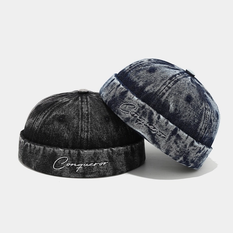 Brimless Docker Cap Retro Washed Denim Cotton Adjustable Miki Hat Embroidery Streetwear Hip Hop For Men Women