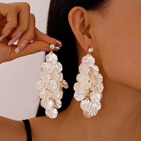 Orecchini A Nappa Con Petali Sovrapposti In Acrilico Fiore Zircone Rame Con Perno In Argento Stile Elegante Da Vacanza