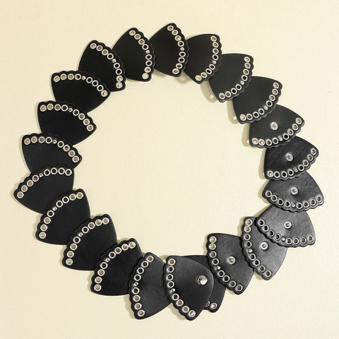 Women PU Leather Wide Corset Belt Punk Fan-Shaped Spliced Decorative Waist Cinchers With Metal Grommets For Dress Pants