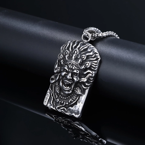 Vintage Stainless Steel Relief Pendant Necklace Mythology Figure Gothic Punk Retro Jewelry Men